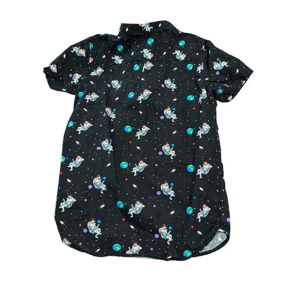 Denim & Flower Astronaut Santa Christmas Button Up Size 13/14 Black Short Sleeve - Picture 3 of 5
